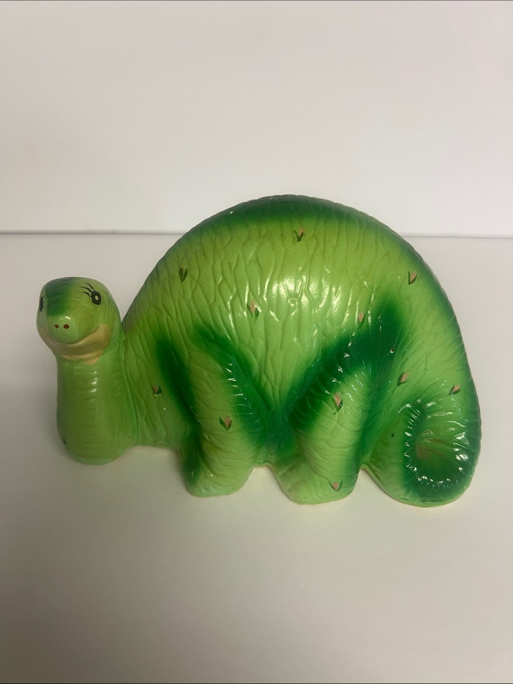 Vintage Green Ceramic Brontosaurus Dinosaur Piggy Bank- sweet face